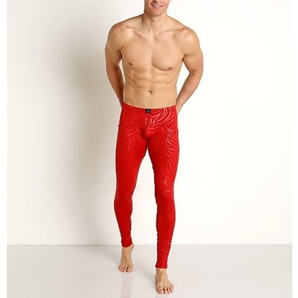 Gregg Homme Hookt Leggings Mens Large Tonal Red‎ Zebra Striped Elastic Stretch